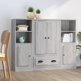Dylan Wooden Highboard 4 Doors 2 Drawers In Grey Sonoma Oak