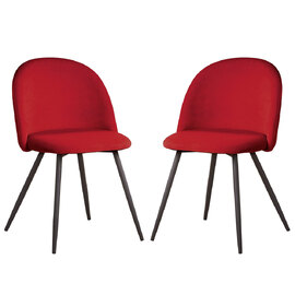 Earlville Fabric Red Dining Chairs With Wooden Legs In Pair