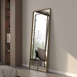 Edgea Glass Wooden Floor Full Length Mirror with Gold Metal Frame