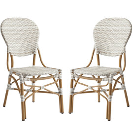 Edinburg Natural Rattan Bar Chairs With Wooden Frame In Pair