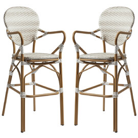 Edinburg Natural Rattan Bar Stools With Wooden Frame In Pair