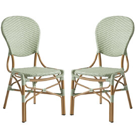 Edinburg Pastel Green Rattan Bar Chairs With Wooden Frame In Pair