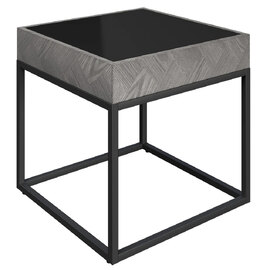 Edison Black Glass Side Table With Grey Metal Frame