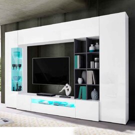 Eindhoven High Gloss Entertainment Unit With Bookcase In White And Report