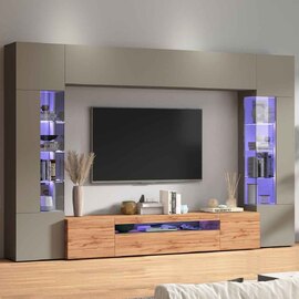 Eindhoven Wooden Entertainment Unit In Taupe And Wotan oak