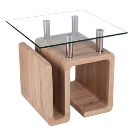 Eirian Clear Glass Top Lamp Table With Natural Wooden Base