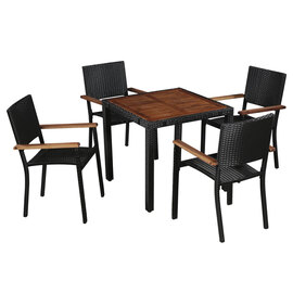 Ekani Outdoor 5 Piece Poly Rattan Dining Set In Brown And Black