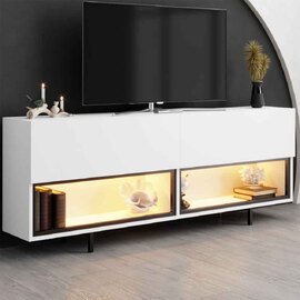 Ekol Down Wooden LED TV Stand with 2 Doors in White