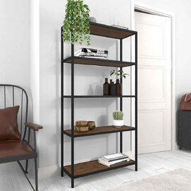Elaina Rustic Wooden Bookcase With Metal Frame - Vintage Pine