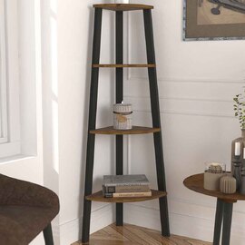 Elaina Rustic Wooden Corner Shelving Unit - Vintage Pine