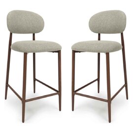 Eldoro Alabaster Fabric Bar Chairs with Brown Legs in Pair