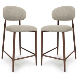 Eldoro Alabaster Fabric Counter Bar Chairs with Brown Legs in Pair