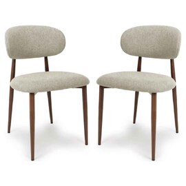 Eldoro Alabaster Fabric Dining Chairs with Brown Legs in Pair