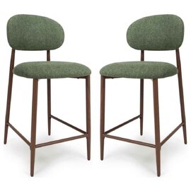 Eldoro Green Fabric Counter Bar Chairs with Brown Legs in Pair