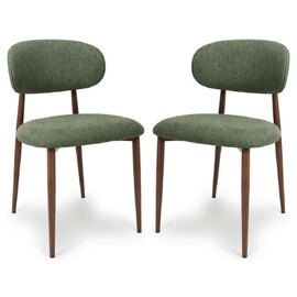 Eldoro Green Fabric Dining Chairs with Brown Legs in Pair