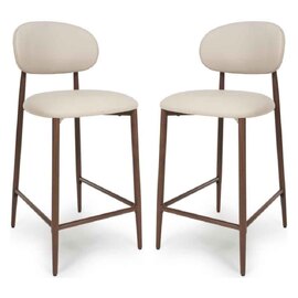 Eldoro Taupe Faux Leather Bar Chairs with Brown Legs in Pair