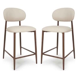 Eldoro Taupe Faux Leather Counter Bar Chairs with Brown Legs in Pair