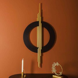 Elegant Metal Black Circle with Gold Lines Wall Art