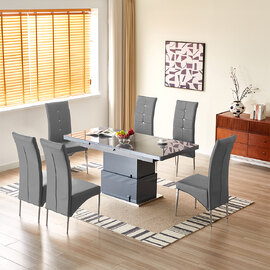 Elgin Convertible Grey Gloss Dining Table With 6 Vesta Grey Chairs