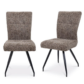 Eliana Sable Natural Fabric Dining Chairs with Black Metal Legs in Pair