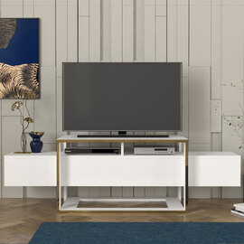 Elinda Wooden TV Stand In White And Gold