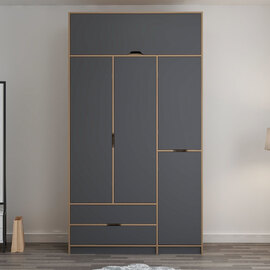 Elina Wooden Wardrobe with 5 Doors in Anthracite and Oak