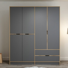 Elina Wooden Wardrobe with 6 Doors in Anthracite and Oak