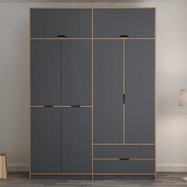 Elina Wooden Wardrobe with 6 Doors 2 Drawers in Anthracite and Oak