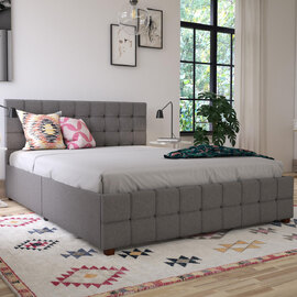 Elkhart Fabric Double Bed With 4 Drawers In Grey