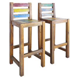 Ellia Outdoor Multicolour Wooden Bar Chairs In A Pair