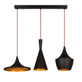 Elmas 3 Light Metal Ceiling Pendant Light in Black and Red