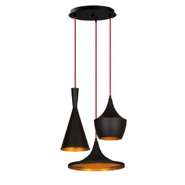 Elmas 3 Light Metal Cluster Pendant Light in Black and Red
