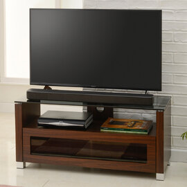 Elmira Large Wooden TV Stand With Glass Top In Walnut