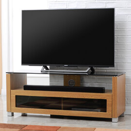 Elmira Small Wooden TV Stand With Glass Top In Light Oak
