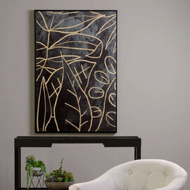 Elmiron Canvas Abstract Leaf Design Wall Art in Black and Gold