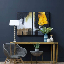 Elmiron Canvas Abstract Wall Art in Black And Ochre