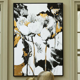 Elmiron Canvas Floral and Metallic Wall Art in Multicolour