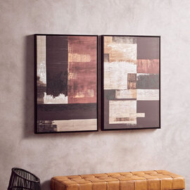 Elmiron Canvas Set Of 2 Geometric Abstract Wall Art in Rust Red and Black