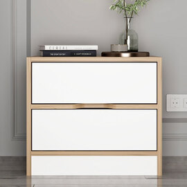 Eloria Wooden Bedside Cabinet with 3 Drawers in Walnut and White