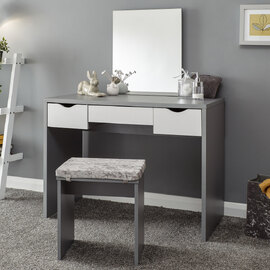 Elstow Wooden Dressing Table Set In Grey And White