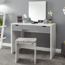 Elstow Wooden Dressing Table Set In White And Grey