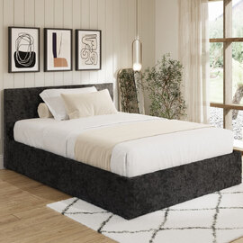 Eltham End Lift Crushed Velvet Ottoman King Size Bed In Black