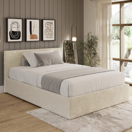 Eltham End Lift Crushed Velvet Ottoman King Size Bed In Cream