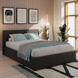 Eltham End Lift PU Leather Ottoman Double Bed In Black