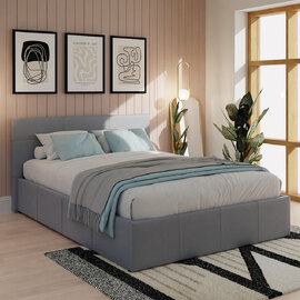 Eltham End Lift PU Leather Ottoman King Size Bed In Grey
