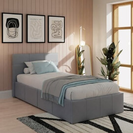 Eltham End Lift PU Leather Ottoman Single Bed In Grey