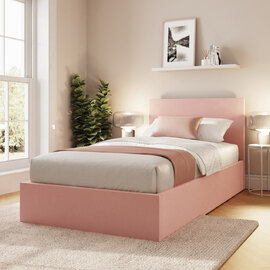 Eltham End Lift Velvet Ottoman Storage Single Bed in Blush Pink