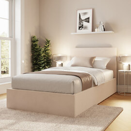 Eltham End Lift Velvet Ottoman Storage Single Bed in Natural