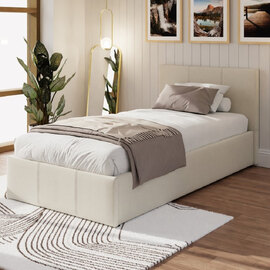 Eltham End Lift Fabric Ottoman Single Bed In Natural