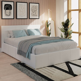 Eltham Side Lift PU Leather Ottoman Double Bed In White